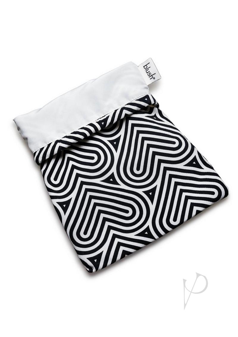 Blush The Collection Bomba cotton toy storage bag in a black and white heart print, top folded back to show the lining