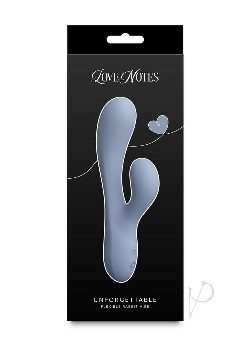 NS Novelties Love Notes Unforgettable flexible rabbit vibrator in blue, in its retail box