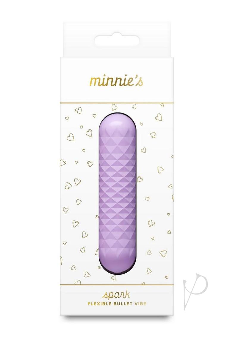 Minnie's Spark flexible bullet vibrator in purple, in its retail box
