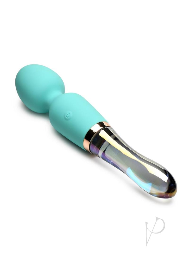 Prisms Vibra-Glass 10X dual-ended vibrator in turquoise, angled view