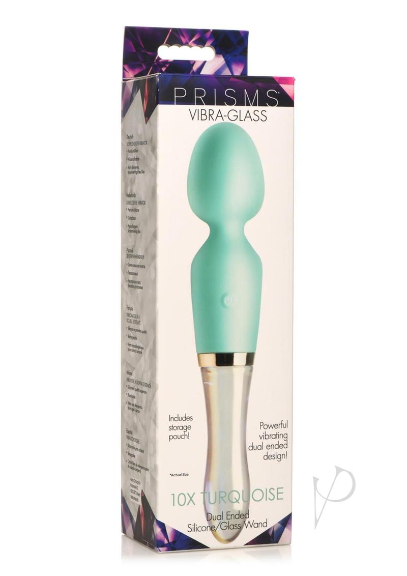 Prisms Vibra-Glass 10X dual-ended vibrator in turquoise, in its retail box