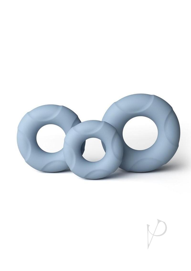 Renegade Players silicone cock rings in gray, the three sizes side by side