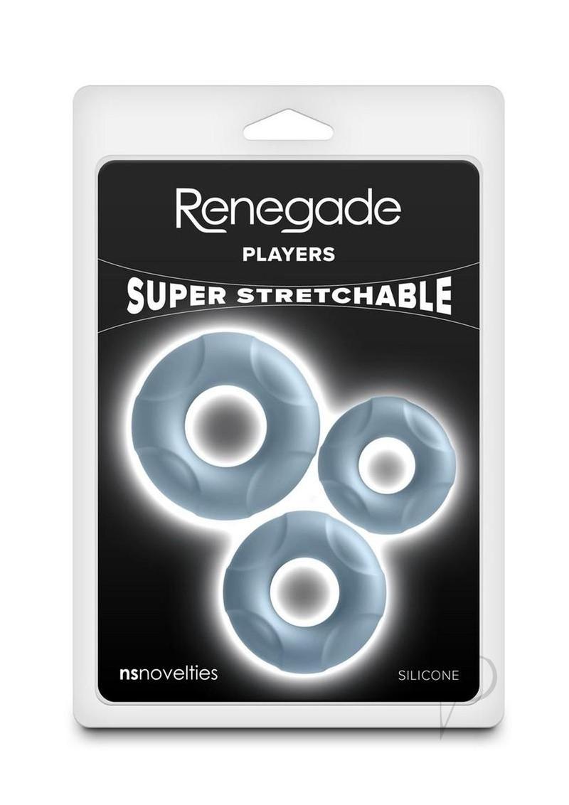 Renegade Players silicone cock rings in gray, in its retail box