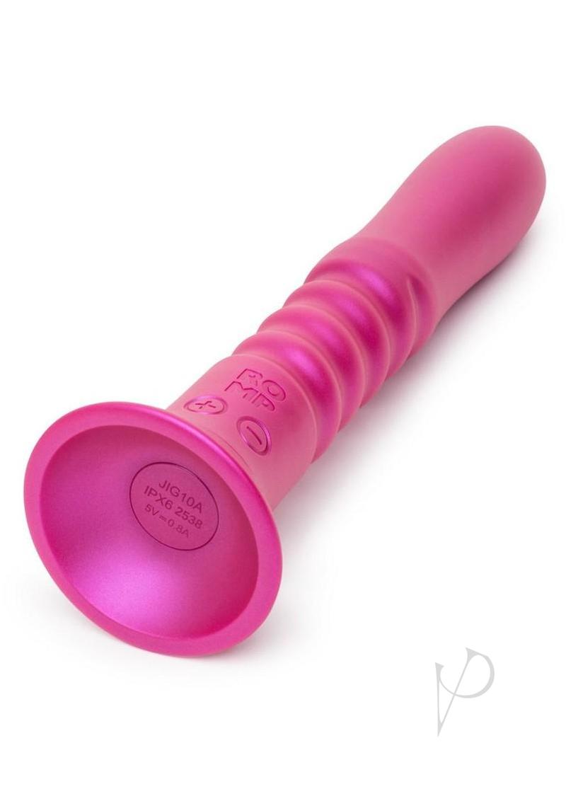 ROMP Jiggle thrusting vibrating dildo in pink, suction-cup base