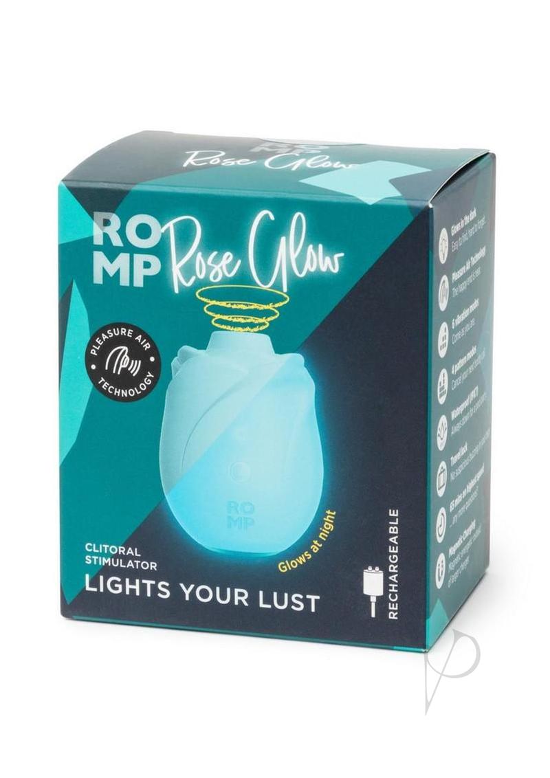 ROMP Rose Glow air pulse stimulator in blue, in its retail box