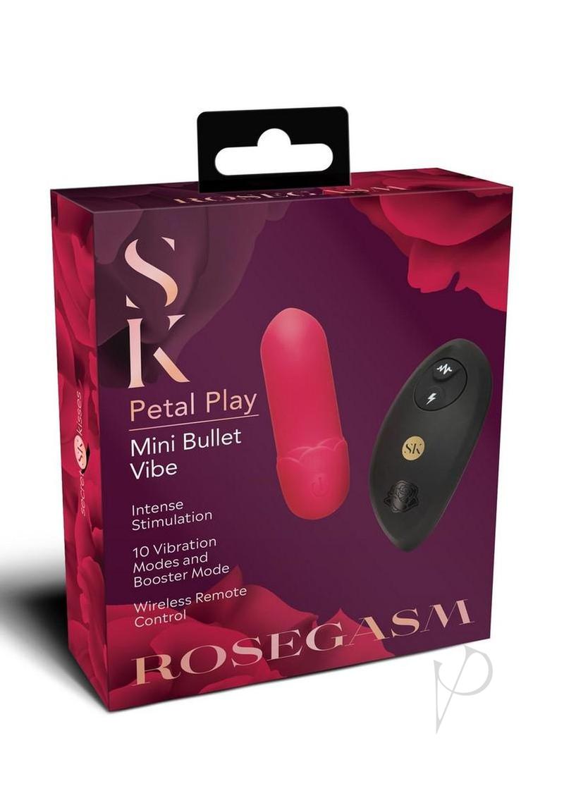 Secret Kisses Petal Play mini bullet vibrator in red, in its retail box