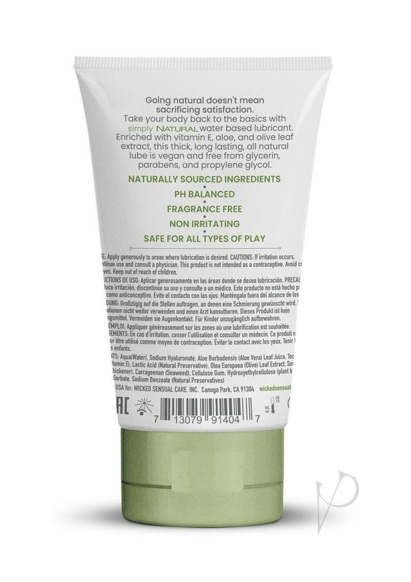 Wicked Simply Natural water-based gel, tube, back label