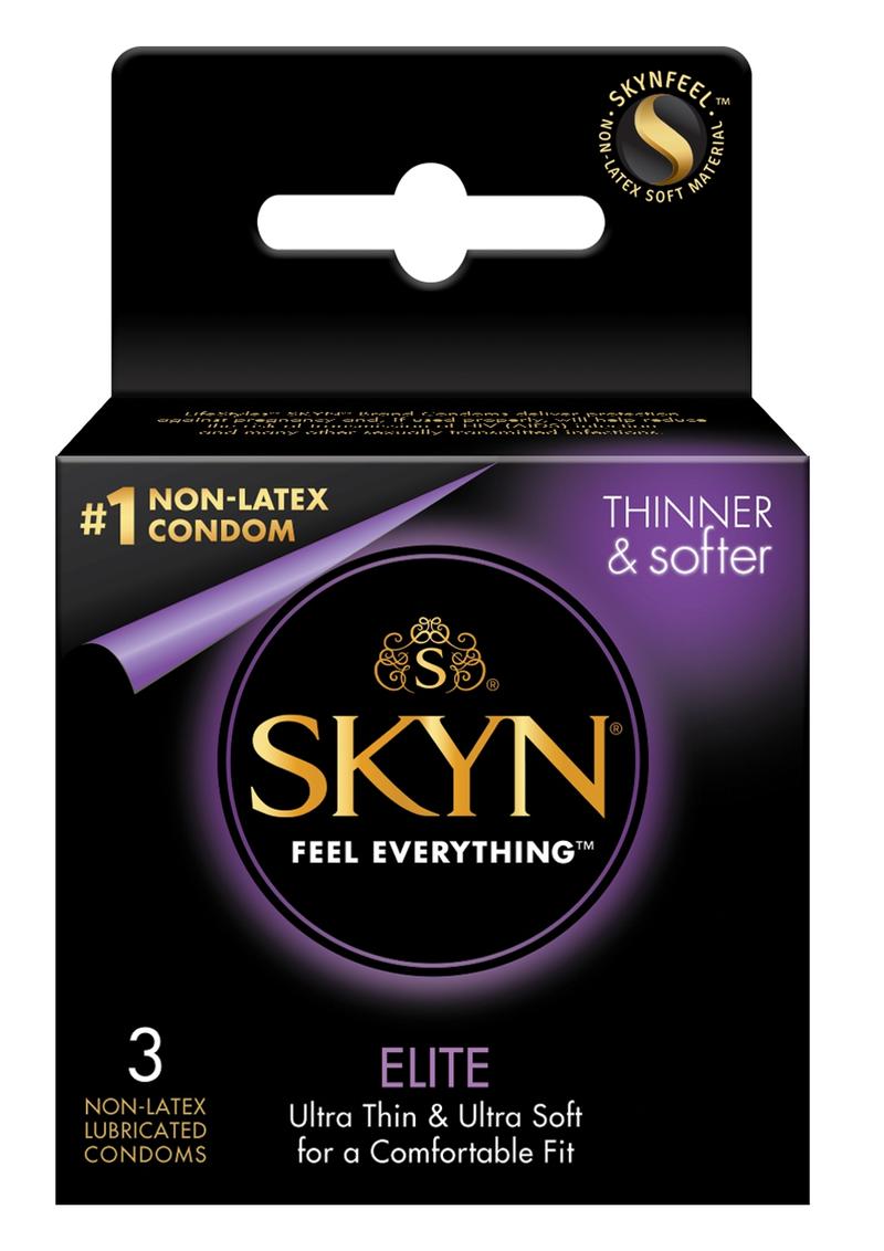 Skyn Elite non-latex condoms, box of three, in its retail box
