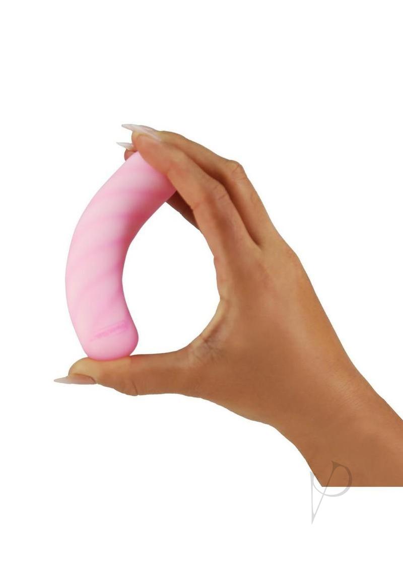 Softies Dual Silicone Bullet in pink, flexed in one hand