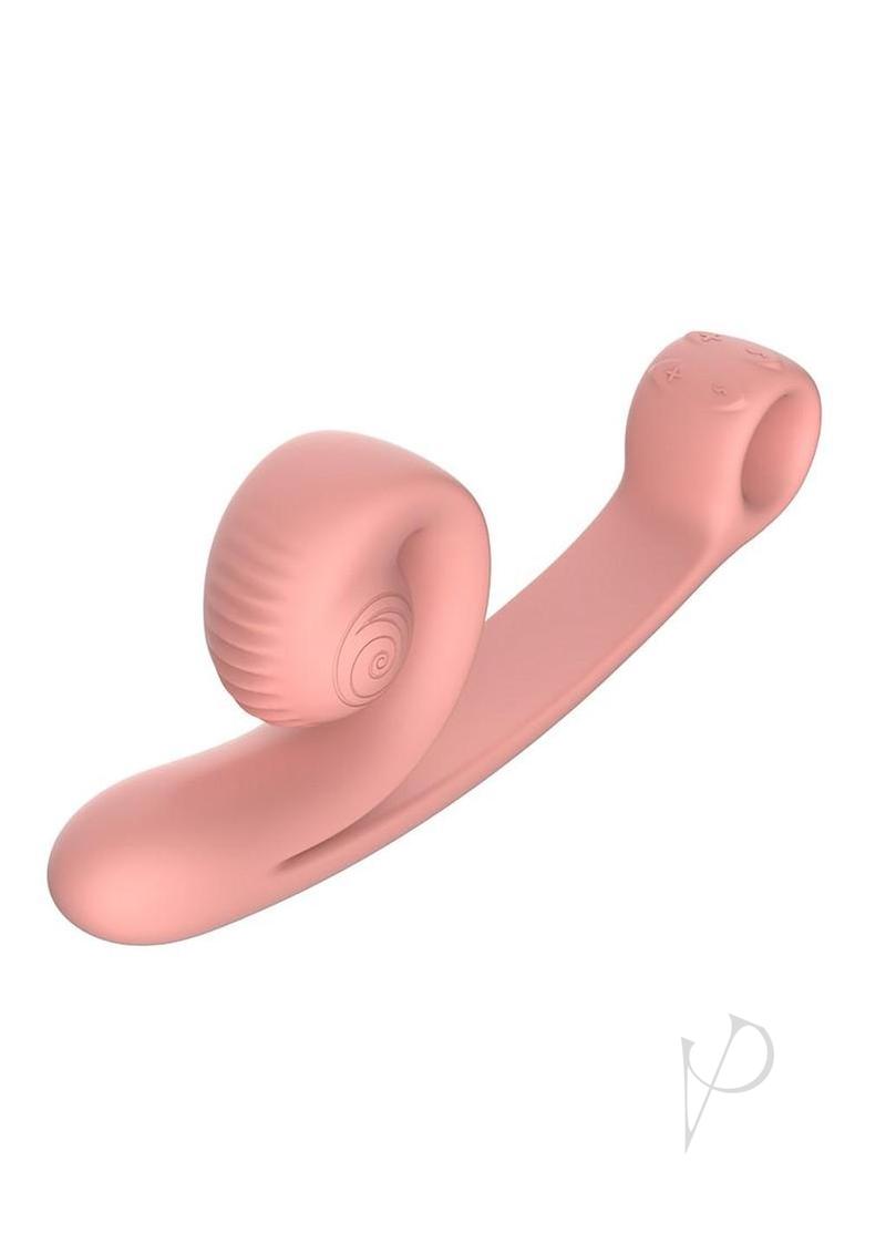 SVibe Snail Curve dual-action vibrator in peachy pink, angled view