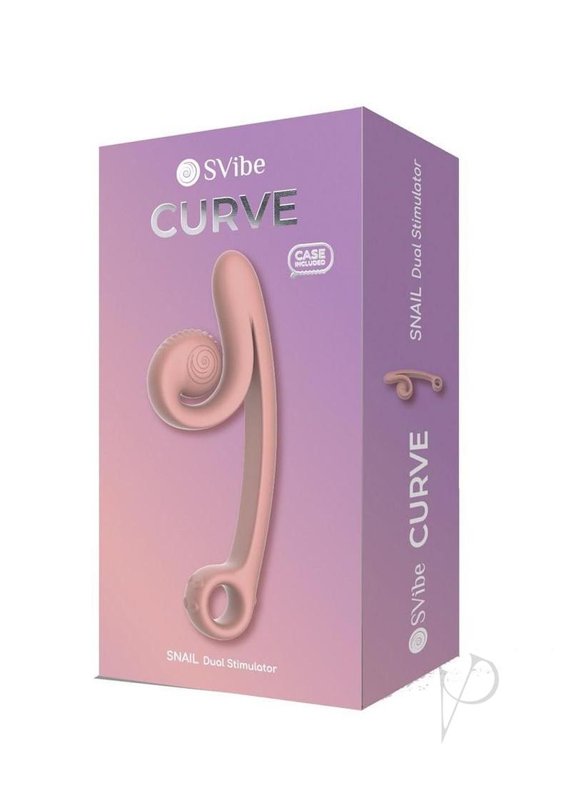 SVibe Snail Curve dual-action vibrator in peachy pink, in its retail box